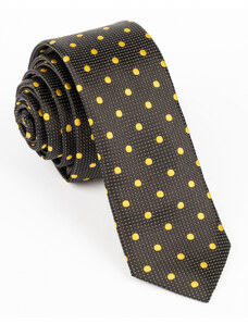 GAMA Cravata ingusta neagra cu buline galbene