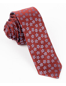 GAMA Cravata ingusta visinie cu imprimeu floral cu albastru si roz