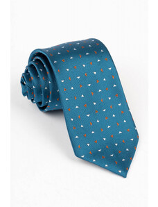 GAMA Cravata albastru petrol cu imprimeuri geometrice albe si portocalii