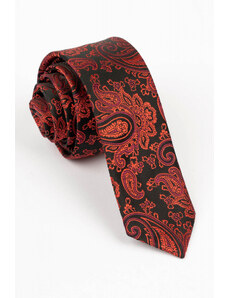GAMA Cravata ingusta neagra cu imprimeu paisley rosu