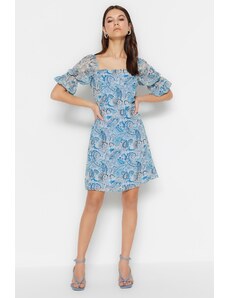 Trendyol Blue A-Line Mini Woven Lined Sleeve Detailed Woven Dress