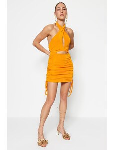 Rochie de seară tricotată Trendyol Orange Fitted / Croit Detailed Evening Dress
