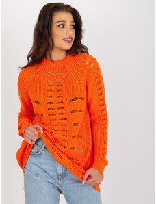 Fashionhunters Orange openwork oversize sweater with wool