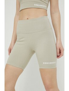 Converse pantaloni scurți femei, culoarea bej, cu imprimeu, high waist 10024539.A02-BEACHSTONE
