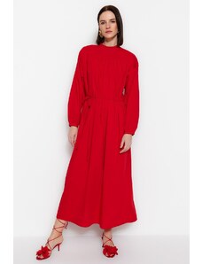 Trendyol Red Belted Shirring Detaliu Wide Fit Rochie țesută
