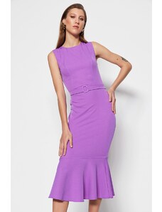 Trendyol Purple curea montat midi țesute flounce rochie țesută