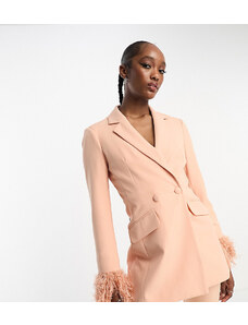 ASOS Tall ASOS DESIGN Tall nipped waist tuxedo suit blazer with fringe cuff in apricot-No colour