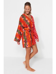 Trendyol Floral Model Belted Mini-Weave 100% bumbac rochie de plajă
