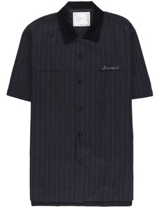 sacai embroidered-logo striped shirt - Blue