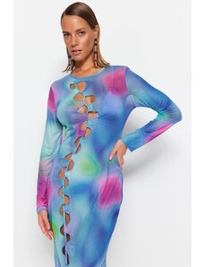 Rochie de plajă Trendyol Gradient Fitted Fitted Midi Printed Cut Out/Window Beach Dress