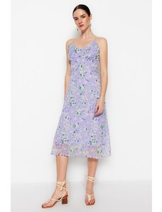 Trendyol Lilac Midi țesute model floral țesut rochie
