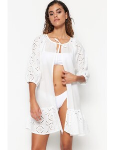 Rochie de plajă brodată Trendyol White Mini Weave