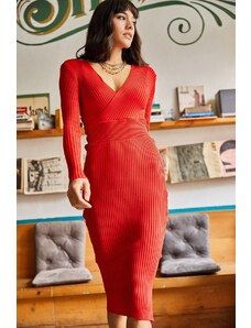 Olalook Women's Red Double Breasted Sweater Dress