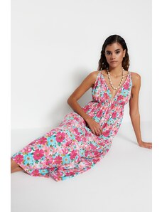 Rochie de plajă țesută maxi cu model floral Trendyol