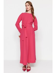 Rochie țesută Trendyol roz cu centură