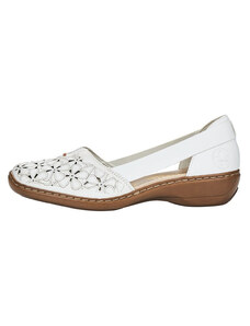 Pantofi dama, Rieker, 41356-80-Alb, casual, piele naturala, cu talpa joasa, alb (Marime: 36)