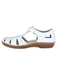 Pantofi dama, Rieker, 45885-80-Alb, casual, piele naturala, cu talpa joasa, alb (Marime: 36)