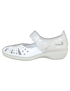 Pantofi dama, Rieker, 41368-80-Alb, casual, piele naturala, cu talpa joasa, alb (Marime: 40)