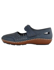 Pantofi dama, Rieker, 44896-14-Albastru-Inchis, casual, piele naturala, cu talpa joasa, albastru inchis (Marime: 38)