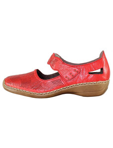 Pantofi dama, Rieker, 413G6-33-Rosu, casual, piele naturala, cu talpa joasa, rosu (Marime: 37)
