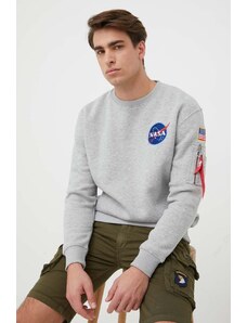 Alpha Industries bluză Space Shuttle Sweater bărbați, culoarea gri, cu imprimeu 178307.17-GreyHeathe
