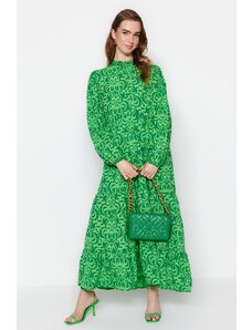 Trendyol Green Patterned Half Paw Wide Fit Cotton Woven Dress