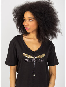 Fashionhunters Black women's T-shirt with sequined application