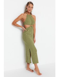 Trendyol verde dungi maxi tricotat accesoriu tricotat look rochie de plajă