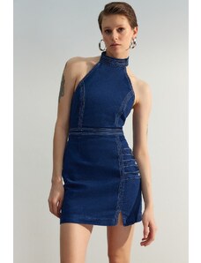Trendyol Limited Edition Dark Blue Button Detailed Mini Denim Dress