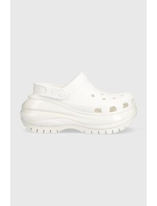 Crocs papuci Classic Mega Crush Clog femei, culoarea alb, cu platformă 206867