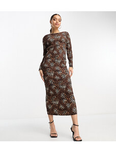 Urban Threads Petite plisse midi smock dress in leopard-Multi