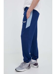 Hummel pantaloni de trening din bumbac culoarea albastru marin, neted
