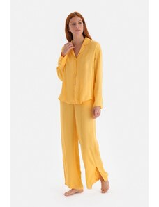 Dagi Yellow Long Leg Ribbed Satin Pajama Bottoms