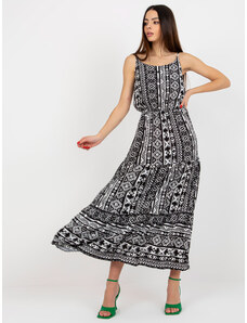 Fashionhunters SUBLEVEL black patterned maxi dress with frills