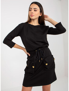 Fashionhunters Black mini sweatshirt dress with hem by OCH BELLA