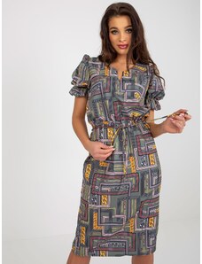 Fashionhunters Khaki midi dress with print and short sleeves
