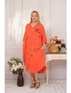 Distribuit de FashionLook Rochie tip camasa orange boho chic cu aplicatie pisica