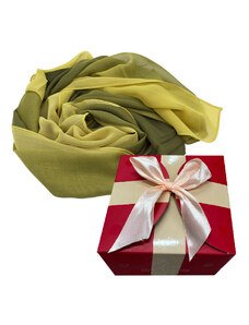 FashionForYou Esarfa satinata de dama, in cutie cadou, Verde olive-galben, 163x50 cm (Dimensiune: 163x50)