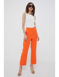 Artigli pantaloni femei, culoarea portocaliu, drept, high waist