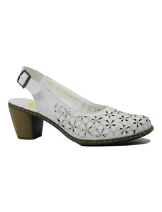 Pantofi decupati Rieker din piele naturala albi cu model floral RIK40981-80