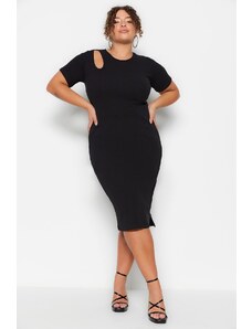 Rochie tricotată Trendyol Black Ribbed Cut-out and Slit Detailed Tricotat