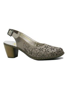 Pantofi decupati Rieker din piele naturala bej cu model floral RIK40981-64