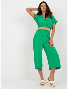 Fashionhunters Green airy jumpsuit with short sleeves