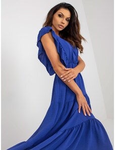 Fashionhunters Cobalt blue midi dress with ruffles on the sleeves
