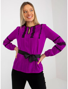 Fashionhunters Purple formal blouse with tie belt