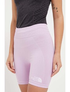 The North Face pantaloni scurti sport femei, culoarea roz, neted, high waist