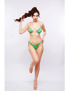 Costum de baie 2 piese cu aplicatii pe sutien, slip brazilian, verde, embody tropical vibe