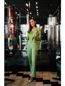 Fashionhunters Pantaloni de costum pentru femei verde deschis cu buzunare