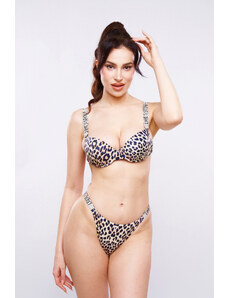 Costum de baie push-up, maro ,cu aplicatii Love s secret, slip brazilian animal print, Leopard Embody