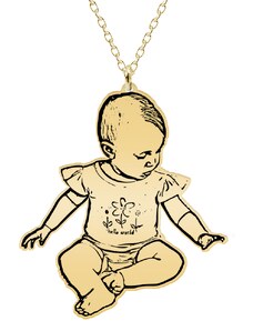 BijuBOX - Bestseller Me - Colier personalizat cu fotografie si silueta copil din argint 925 placat cu aur galben 24K
